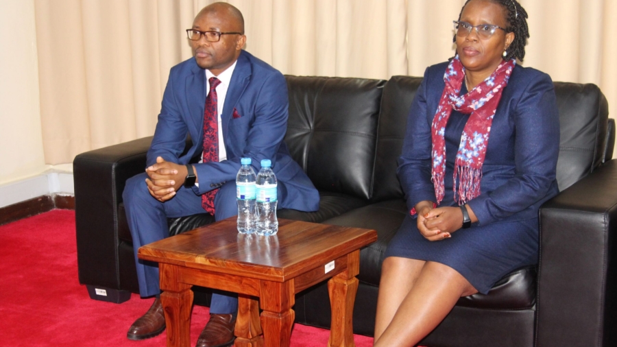 Deputy President of APS-HRMnet Africa Mr. James Wasagami and the Vice President of APS-HRMnet for Eastern Block Ms. Florence Wanguku following APS-HRMnet President Mr. Xavier M. Daudi when briefing them on TPS-HRMnet inauguration schedule at Arusha International Conference Center, Arusha Tanzania.